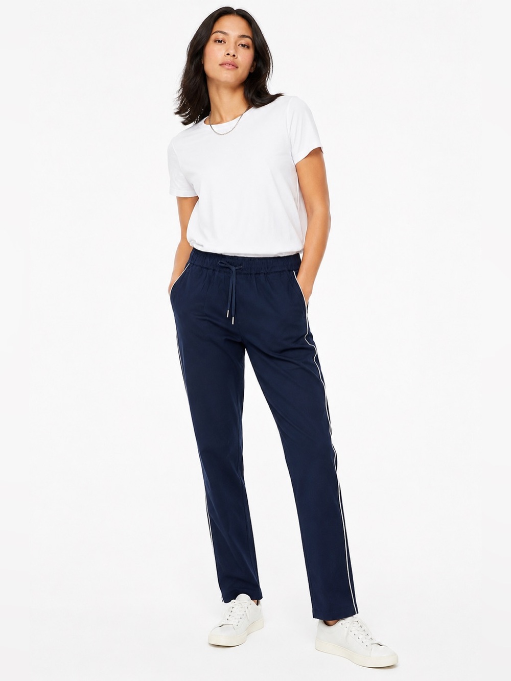 NWT Wildfang Essential Piped Drawstring Pant Navy White Trim Medium WP6310